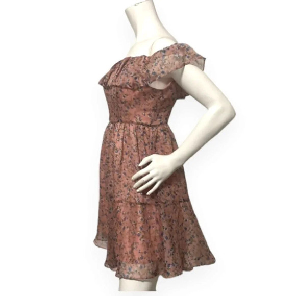 Lulus My Favorite Rusty Rose Floral Print Off-the-Shoulder Mini Dress Size M - Picture 6 of 10